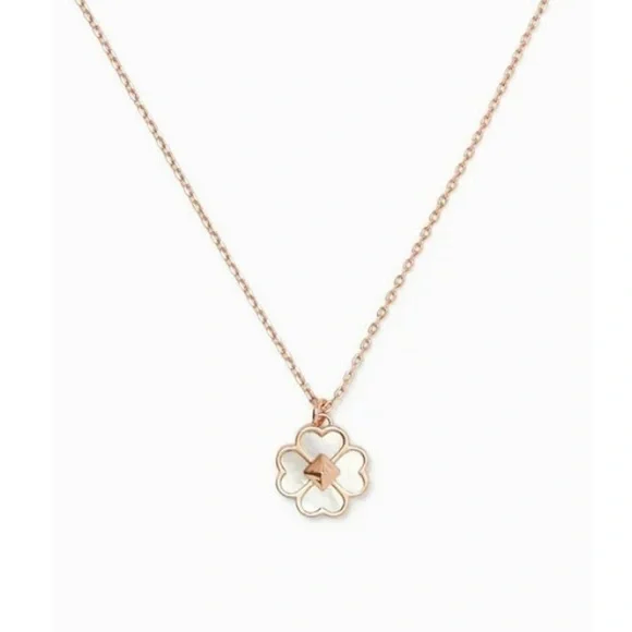 Kate Spade Rose Gold Flower Pendant Necklace Cream Enamel Spade Logo NWT Gift - Picture 5 of 16